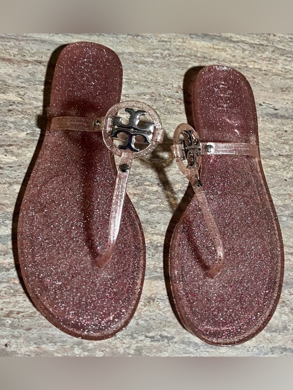 Tory Burch mini Miller Rose Glitter Thong Sandals